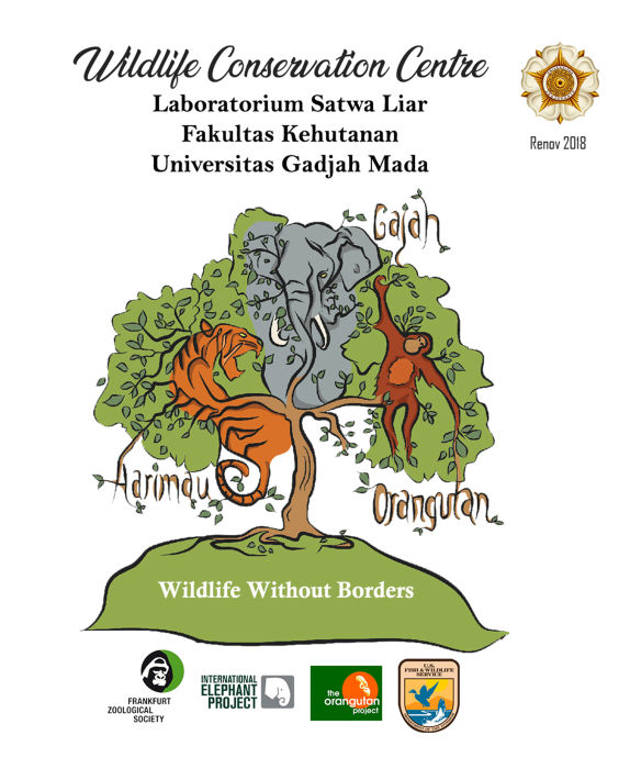 Das Logo des Wildlife Conservation Centre zeigt einen Baum mit Tiger, Elefant und Orangutan